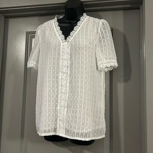 Dokotoo Women's V Neck Lace Crochet Tunic Tops Flowy Casual Blouses Shirt